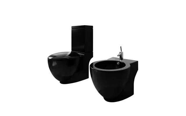 Stående Toilet Og Bidet Sæt I Keramik - Sort