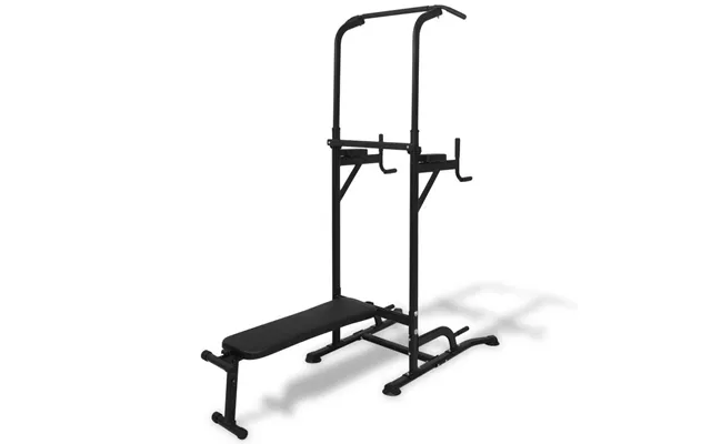 Styrketårn Med Bænk Til Sit-ups - Multifunktionel Hjemmetræning, Sort