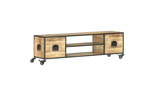 Tv-bord 130×30×39 Cm I Massivt Mangotræ - Industrielt Design På Hjul
