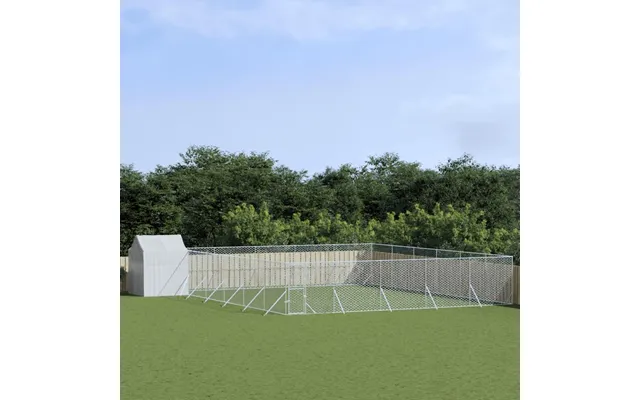 Udendørs Hundegård Med Tag 12 × 12 × 2,5 M - Galvaniseret Stål, Sølv