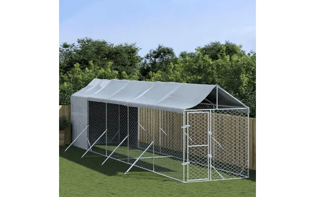Udendørs Hundegård Med Tag 2 × 10 × 2,5 M - Galvaniseret Stål, Sølv
