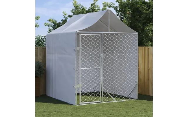 Udendørs Hundegård Med Tag 2 × 2 × 2,5 M - Galvaniseret Stål, Sølv