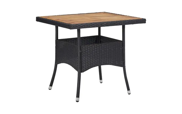 Udendørs Spisebord I Polyrattan Med Bordplade I Massivt Akacietræ - Sort, 80 × 80 Cm