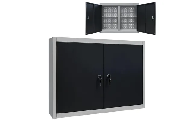 Vægmonteret Værktøjsskab I Metal - Grå Sort, Industriel Stil 80×19×60 Cm