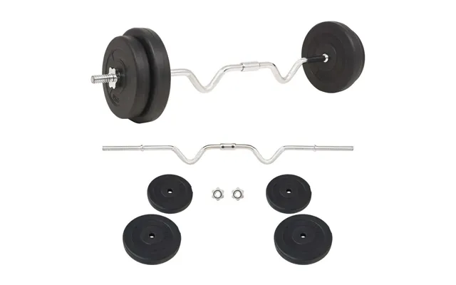 Vægtstangsæt 30 Kg - Super Curl Stang Med Vægtskiver