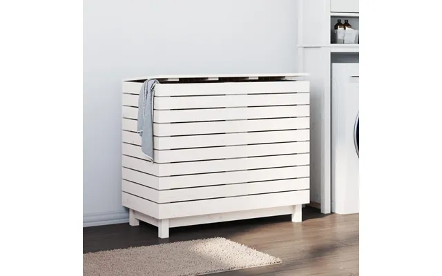 Vasketøjskurv I Massivt Fyrretræ Med Låg - 88,5 × 44 × 76 Cm, Hvid