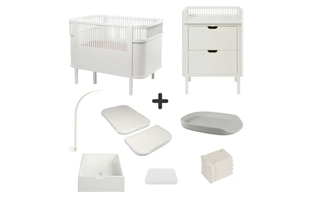Sebra Sengen Og Puslebordet M. Tilbehør - Classic White