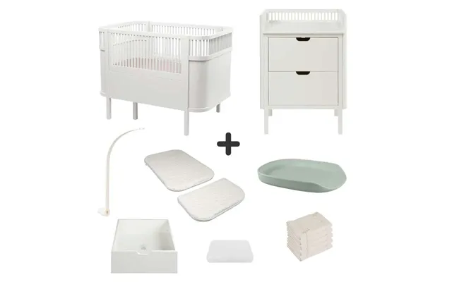 Sebra Sengen Og Puslebordet M. Tilbehør - Classic White