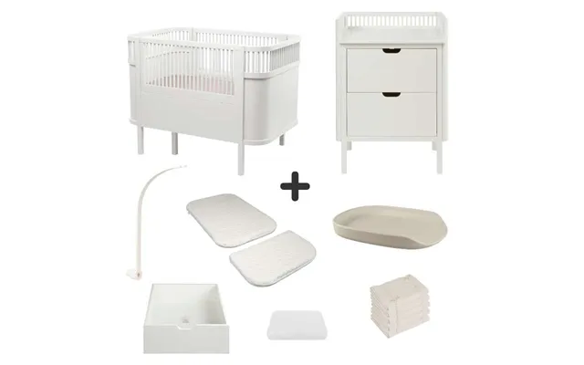 Sebra Sengen Og Puslebordet M. Tilbehør - Classic White
