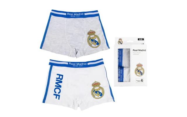 Real Madrid Boxershorts Til Børn - Grå Hvid 2 Stk.