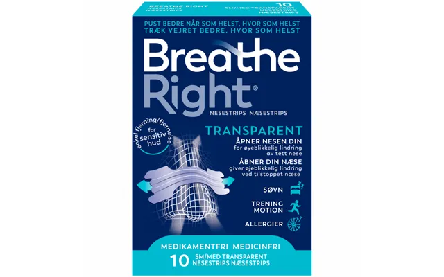 Breathe Right Næsestrips Transparent Small Medium 10 Stk