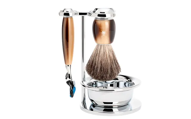Mühle Vivo Brown Horn Barbersæt Fusion Skaber - Pure Badger Barberkost