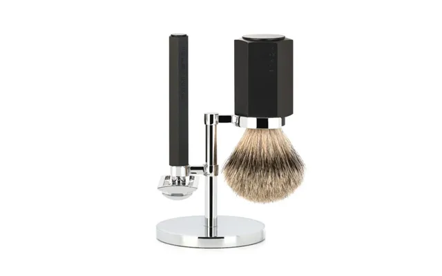 Mühle X Mark Braun Hexagon Barbersæt Med De-skraber - Silvertip Barberkost Og Holder