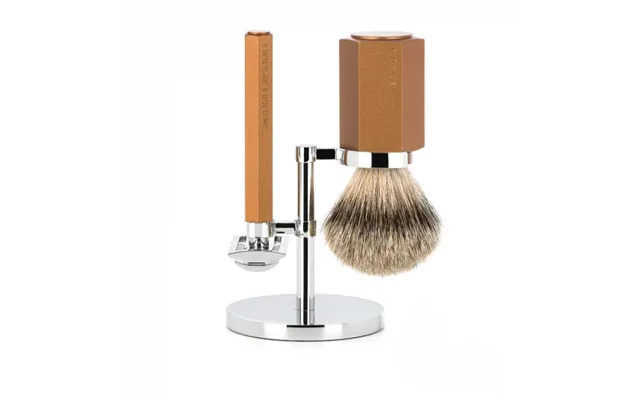 Mühle X Mark Braun Hexagon Barbersæt Med De-skraber - Silvertip Barberkost Og Holder