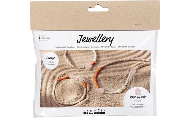 Mini Diy Kit Smykker - Rosakvartshalskæde Og Armbånd