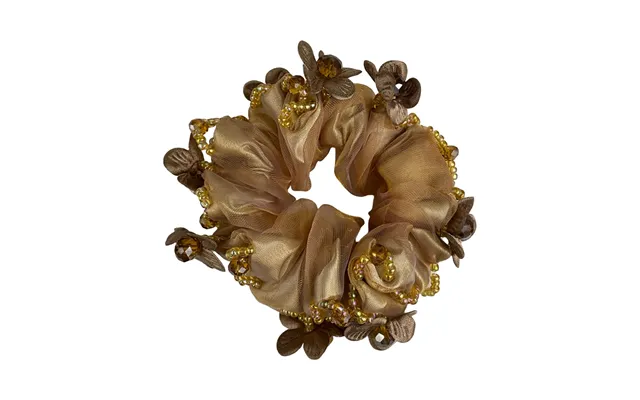 Elegant Scrunchie Med Blomster Og Sten Rundt Omkring Beige
