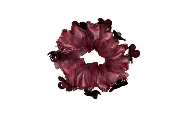 Elegant Scrunchie Med Blomster Og Sten Rundt Omkring Rød