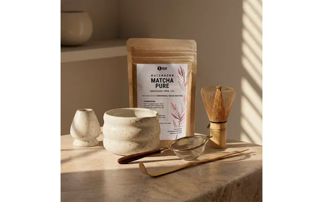 Matcha Sæt Med Lys Keramikskål Og Holder