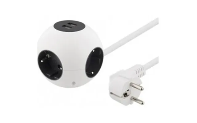Deltaco Ball-shaped 4 Way Ext. Socket 2xusb-a, 1.4m, Wht - Stikdåse