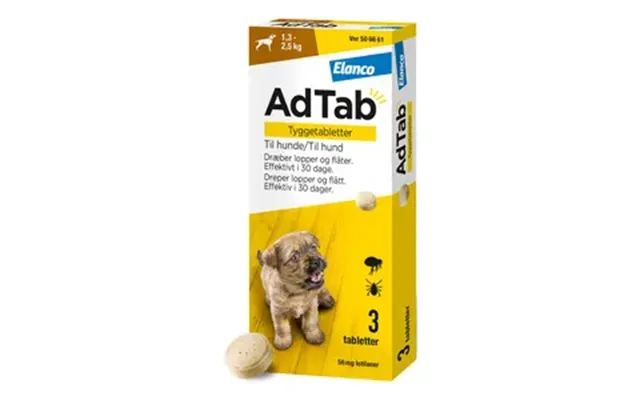 Adtab Tyggetabletter Til Hund, 1,3-2,5 Kg 56 Mg - 3 Tabl.