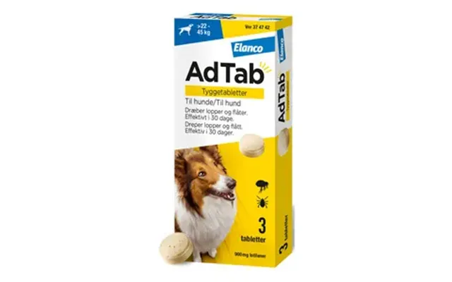 Adtab Tyggetabletter Til Hund, 22-45 Kg 900 Mg - 3 Tabl.