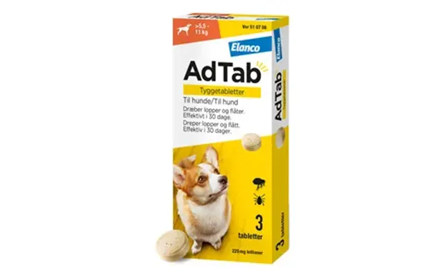 Adtab Tyggetabletter Til Hund, 5,5-11 Kg 225 Mg - 3 Tabl.