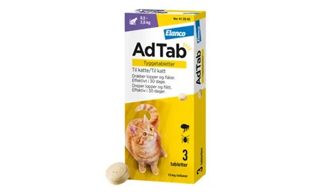 Adtab Tyggetabletter Til Katte, 0,5-2,0 Kg 12 Mg - 3 Tabl.
