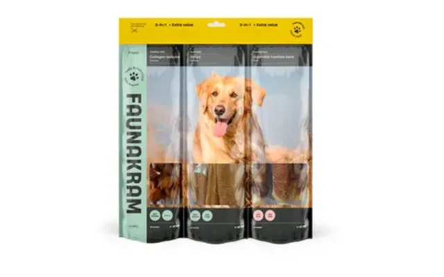 Faunakram Hundesnacks 3in1 M. Kylling, And & Sød Kartoffel, Valuepack - 600 G