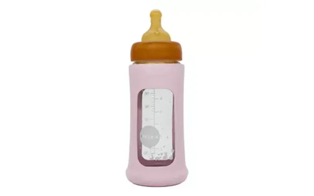 Hevea Glas Sutteflaske Wide Neck Med Sleeve 250 Ml, Powder Pink - 1 Stk
