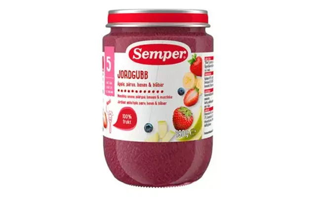 Semper Frugtpure M. Jordbær, Æble, Pære, Banan Og Blåbær 5 Mdr Ø - 190 G