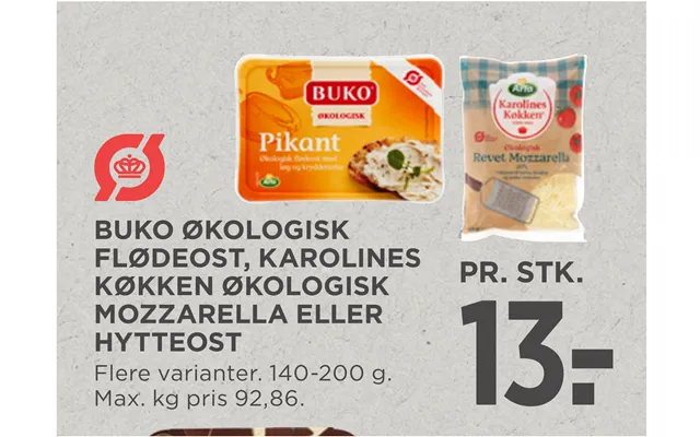 Buko Økologisk Flødeost, Karolines Køkken Økologisk Mozzarella Eller Hytteost