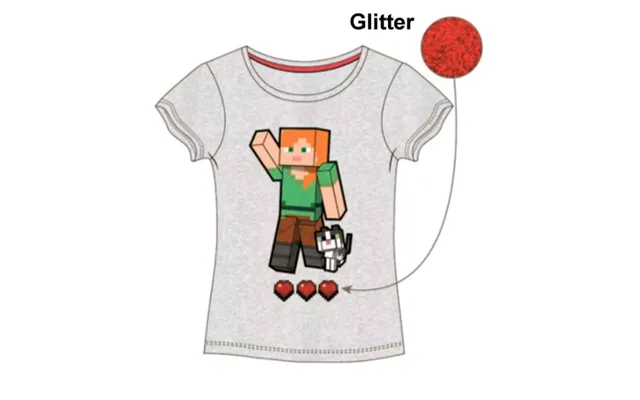 Minecraft Grå T-shirt Til Piger Med Glitter 4-8 År