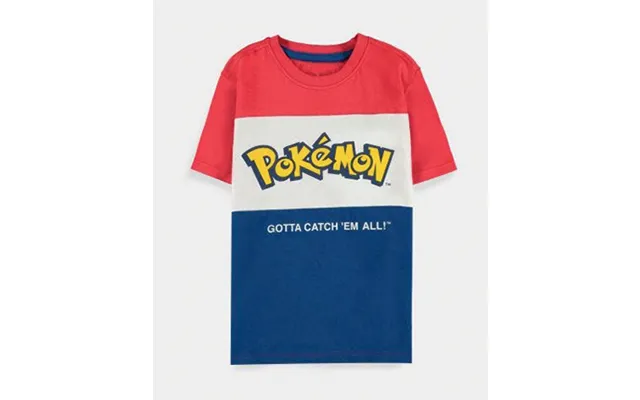 Pokemon T-shirt Til Børn - Rød, Hvid & Blå 4-12 År