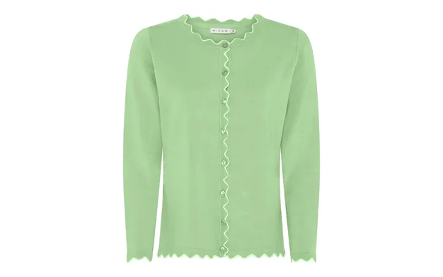 Micha Cardigan Dame Rund Hals Viscose Strik Med Bølgekant Og Knapper - Grøn