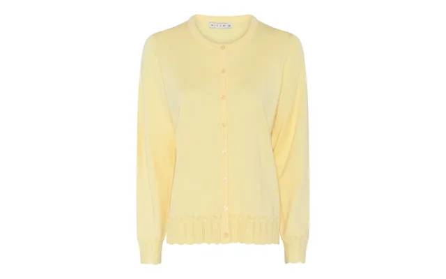 Micha Cardigan Dame Rund Hals Viscose Strik Med Hulmønster - Gul