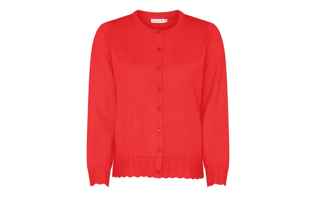 Micha Cardigan Dame Rund Hals Viscose Strik Med Hulmønster - Rød