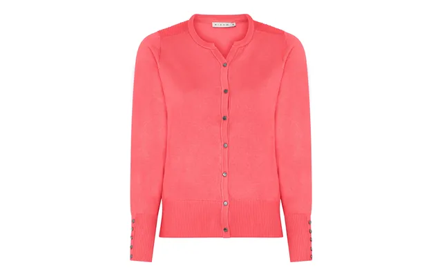 Micha Cardigan Dame Rund Hals Viscose Strik Med Knapper Og Rib - Koral