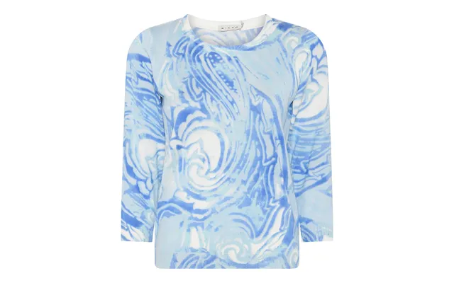 Micha Strikbluse Dame 3 4 Ærmer Rund Hals Viscose Strik Med Print - Blå Print