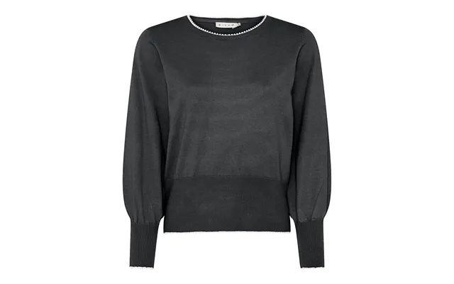 Micha Strikbluse Dame Rund Hals Viscose Strik Med Ballonærmer Og Kontrastkant - Sort product image