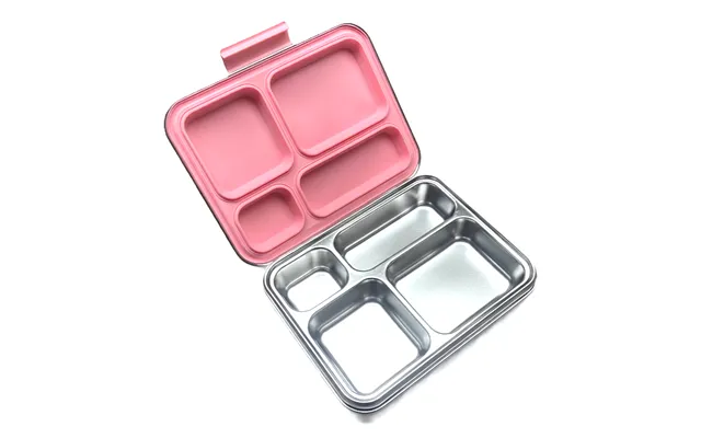 Madkasse 4 Rum - Stainless Steel Rustfrit Stål Silicone Indsats