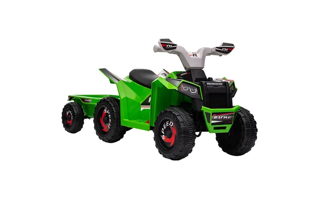 Børnequad, Genopladelig, 2,5 Km T, Med Anhænger, Grøn - Grøn, Grå, Sort 106 Cm Længde X 41,5 Cm Bredde X 48,5 Cm Højde