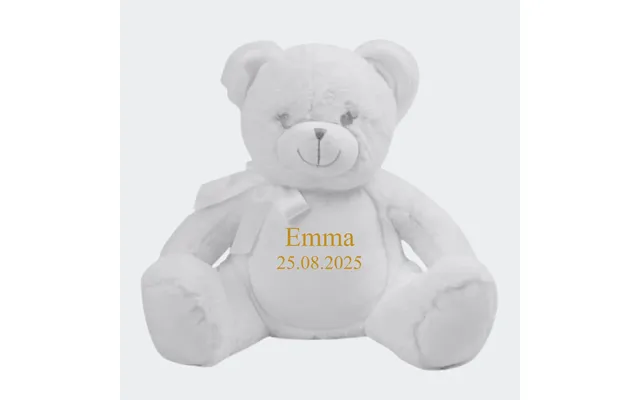 Hvid Bamse Med Navn - Navn Dato 544 42cm