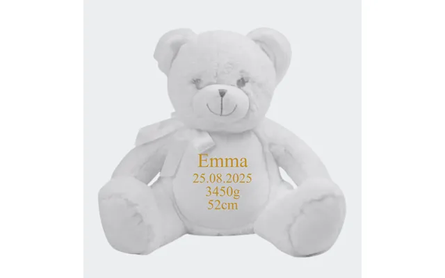 Hvid Bamse Med Navn - Navn Dato Længde Vægt 544 42cm