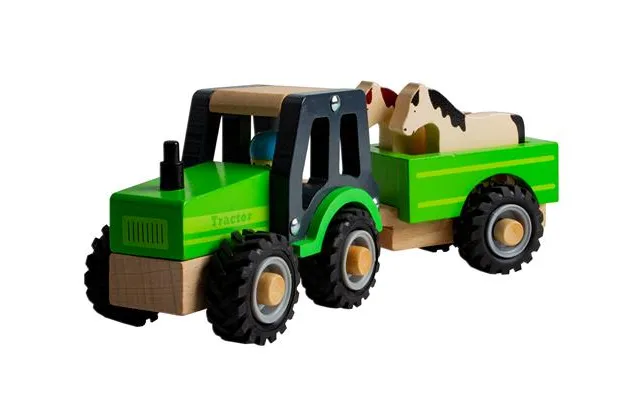 Magni Traktor I Træ Med Anhænger Og Dyr