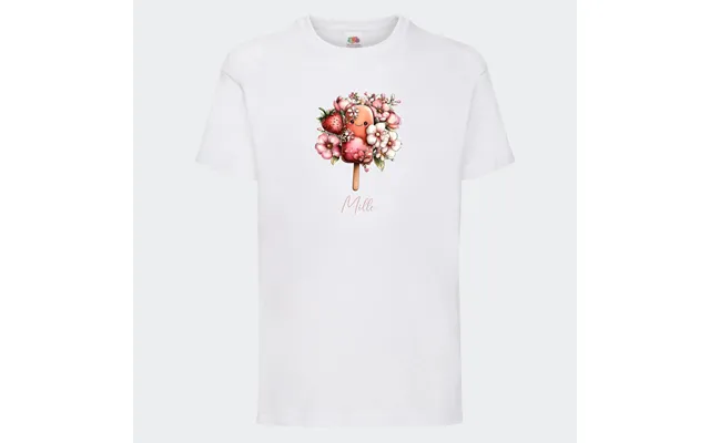 Personlig T-shirt Til Børn Søde Is. Se Farver Og Motiver - T-shirt Print På Front Hvid 3-4 År