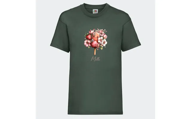 Personlig T-shirt Til Børn Søde Is. Se Farver Og Motiver - T-shirt Print På Front Mørkegrøn 3-4 År