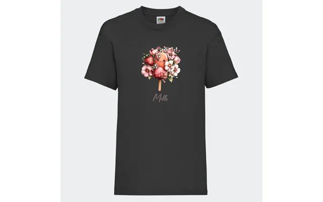 Personlig T-shirt Til Børn Søde Is. Se Farver Og Motiver - T-shirt Print På Front Sort 3-4 År