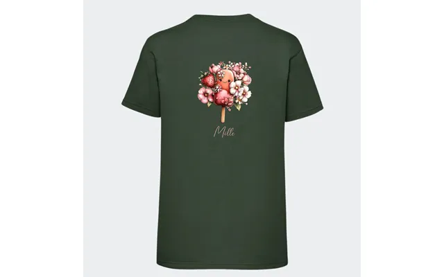 Personlig T-shirt Til Børn Søde Is. Se Farver Og Motiver - T-shirt Print På Ryggen Mørkegrøn 3-4 År