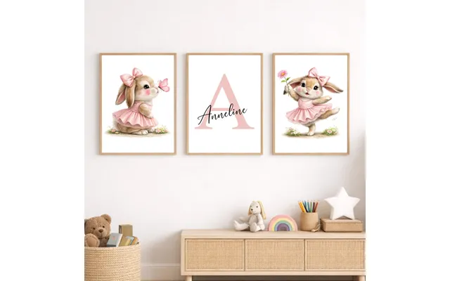 Plakater 3 Stk - Lyserøde Kaniner