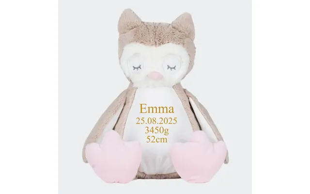 Ugle Bamse Med Broderi - Navn Dato Længde Vægt 544 42cm